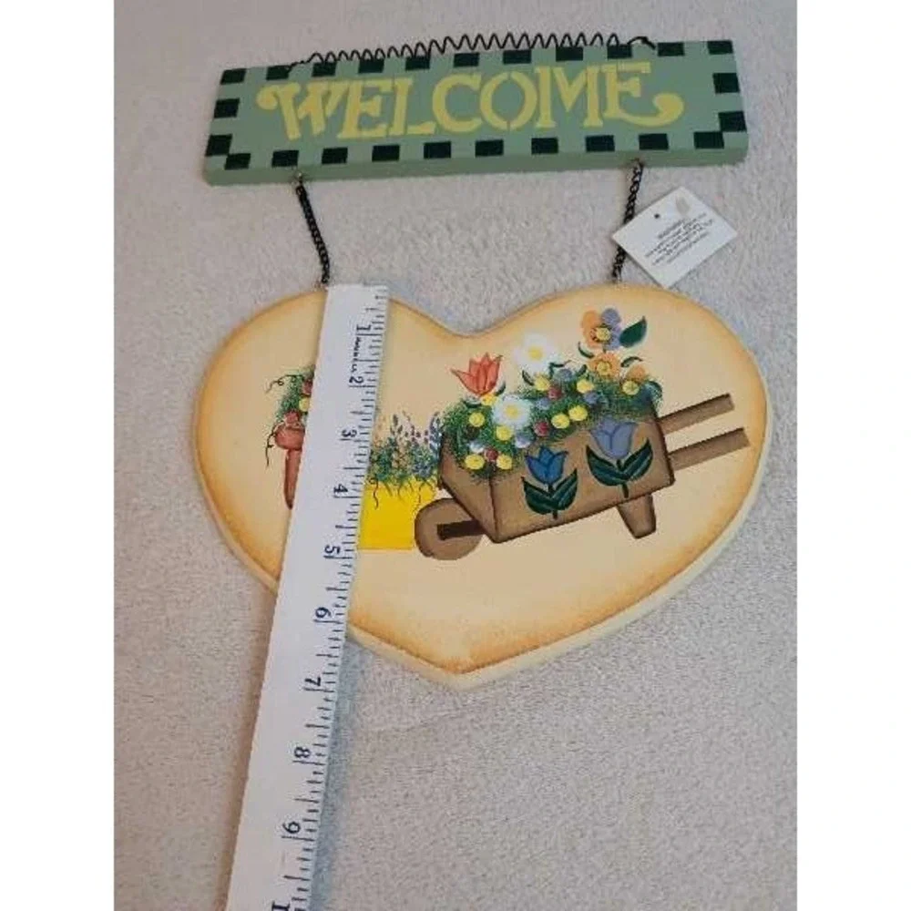 Heart Welcome Sign Floral Wheelbarrow Garden Decor Hanging Wall Art
